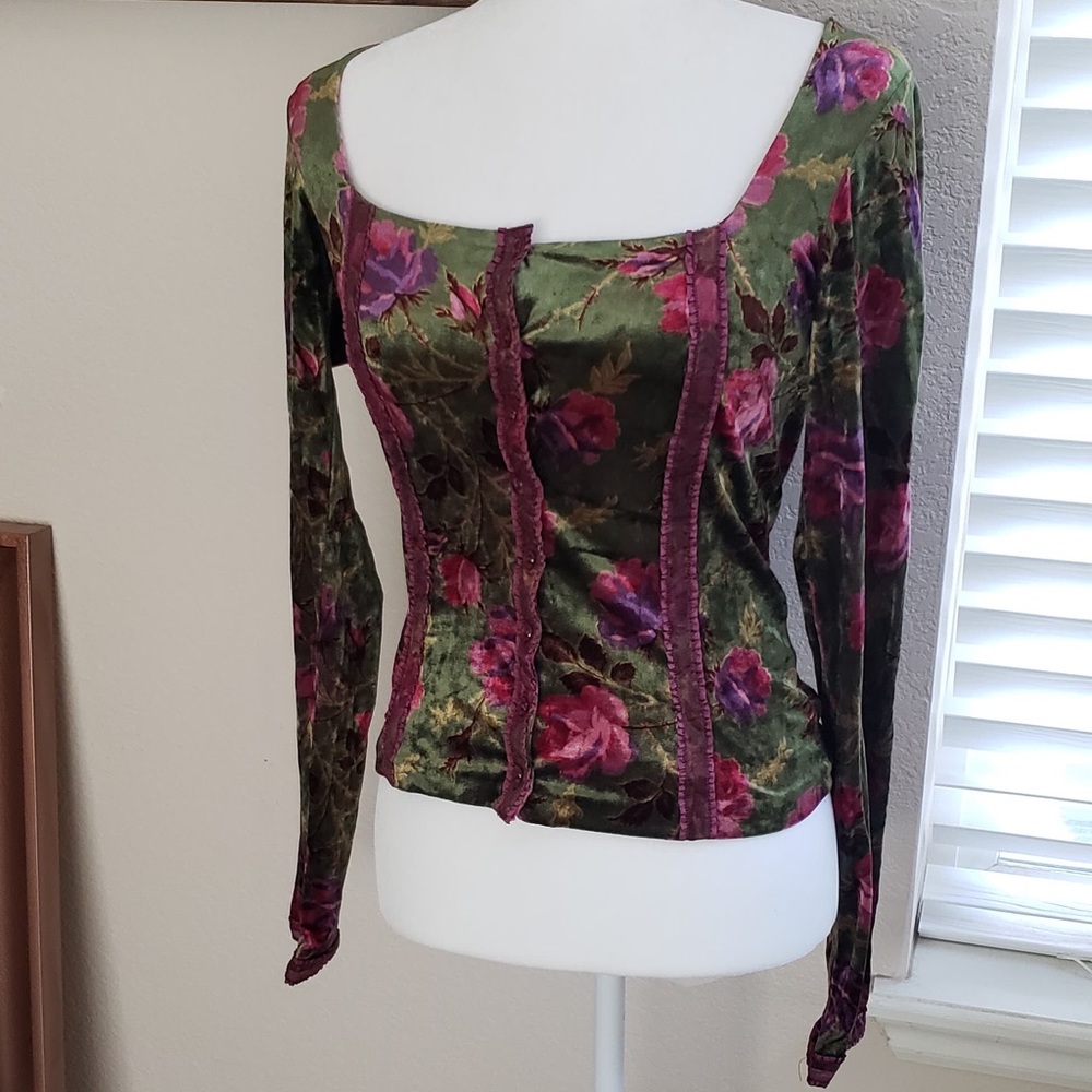 Vintage Betsey Johnson Green Floral Corset Top - Picture 2 of 7